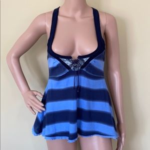 Free People Navy Striped Tie Front Tank